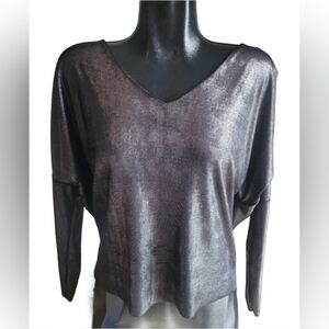 Silence + Noise Grey Shimmery Draped Back Top S